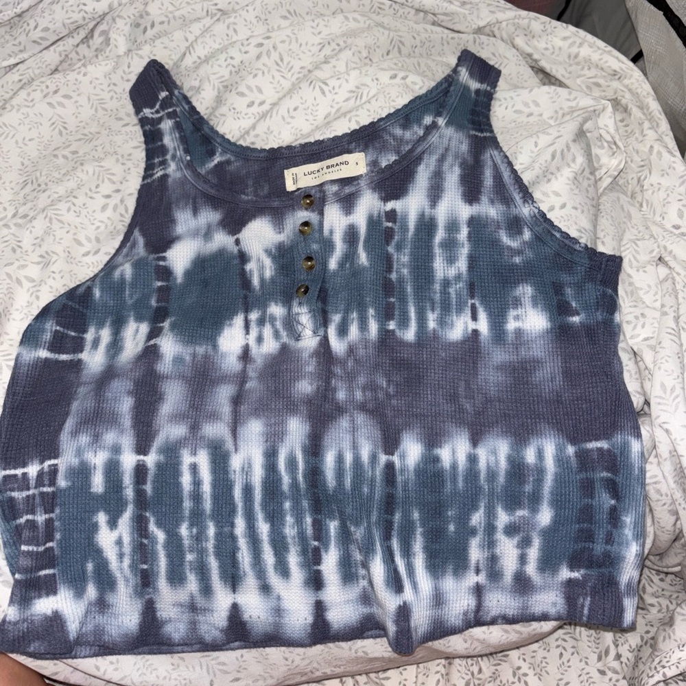 Lucky Brand Blue and White Tie-Dye Tank Top